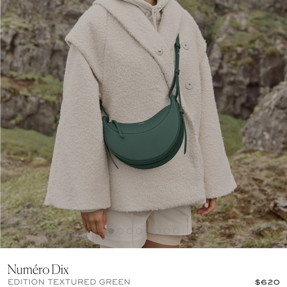 Polène Paris Numéro Dix Crescent Crossbody Bag in Textured Green